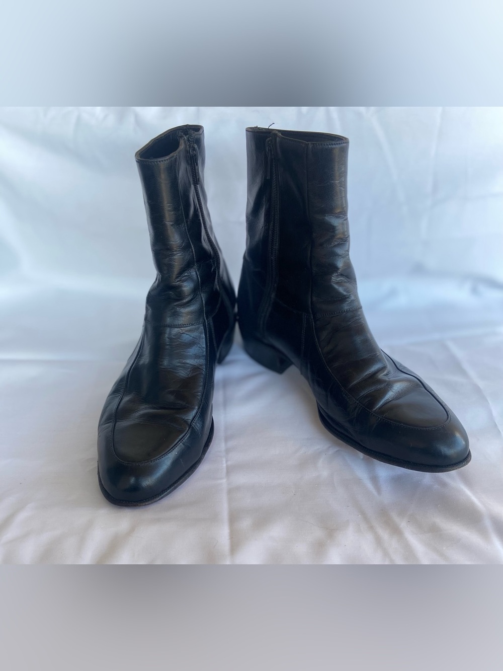 Vintage Florsheim Black Leather Side Zip Beatle Boots Mens Size 8
